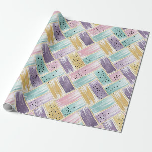 Papier Cadeau Pastel Brushstroke & Gold Crisscross Abstrait