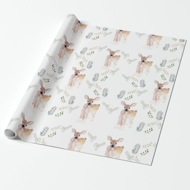 Papier Cadeau Pastel Christmas Cute Deer Papier d'enveloppement  (Déroulé)