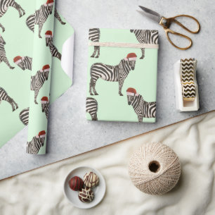 Papier Cadeau Pastel Christmas Safari Animaux Mint Zebra