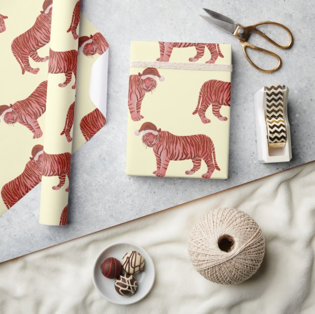 Papier Cadeau Pastel Christmas Safari Animaux Tigre Rose (Artisanat)