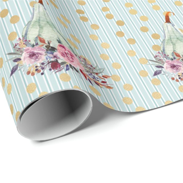 Papier Cadeau pastel citrouille élégant automne floral automne t (Coin rond)
