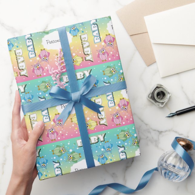 Papier Cadeau Pastel Cute Bébé Polka Dot 🦉 Chouettes (Cadeaux)