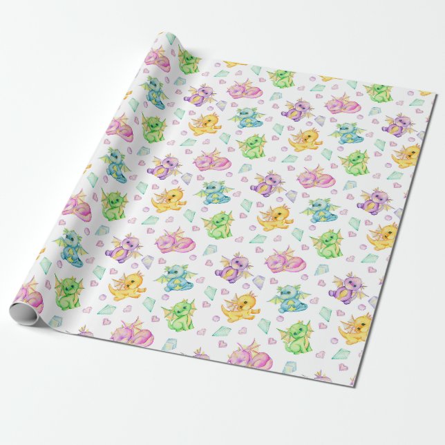 Papier Cadeau Pastel Cute Dragons Et Diamants (Déroulé)
