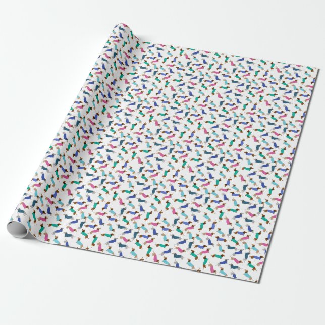 Papier Cadeau Pastel Dachshund Enveloppe Cadeau N'Importe Quelle (Déroulé)