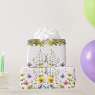 Papier Cadeau Pastel Fleur sauvage d'aquarelle papier d'envelopp