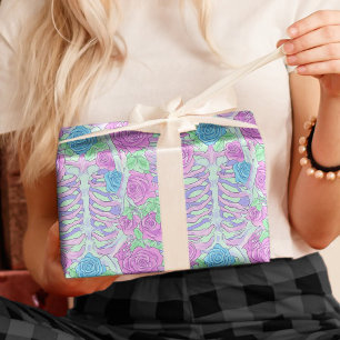 Papier Cadeau Pastel Goth Floral Rose & Rib Cage Squelette