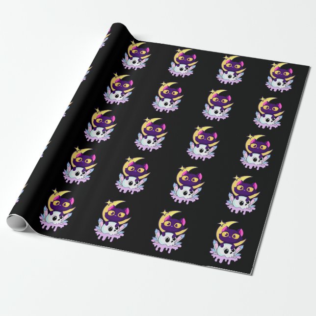 Papier Cadeau Pastel Goth Moon Wiccan Animal Cat Crâne (Déroulé)