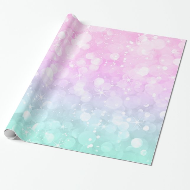 Papier Cadeau Pastel Green & Pink Glam Bokeh Parties scintillant (Déroulé)