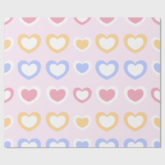 Papier Cadeau Pastel Heart Pattern Wrapping Paper (Plat)