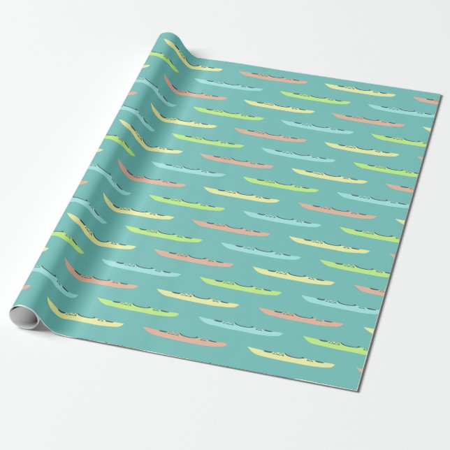 Papier Cadeau Pastel Kayaks sur le thème du kayak Turquoise (Déroulé)