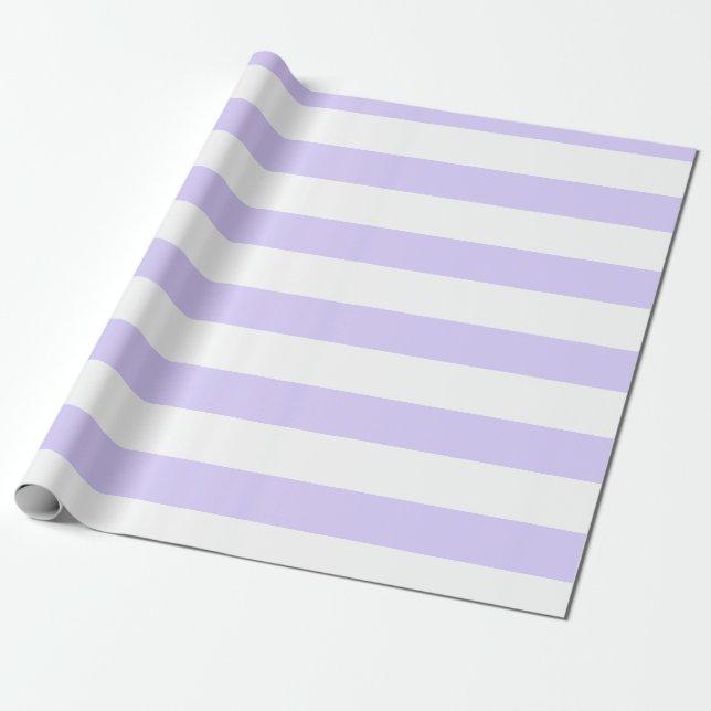 Papier Cadeau Pastel Lilac et Blanc Large Horizontal rayé (Déroulé)