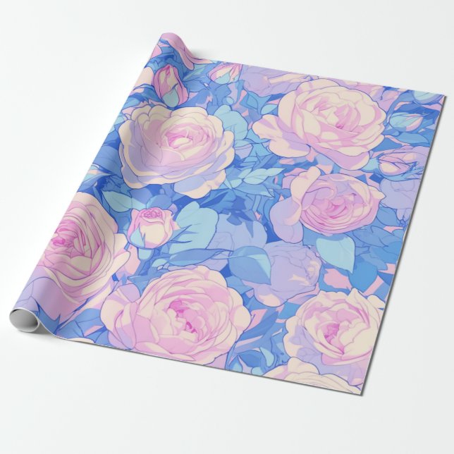 Papier Cadeau Pastel Lofi papier d'enveloppement floral (Déroulé)