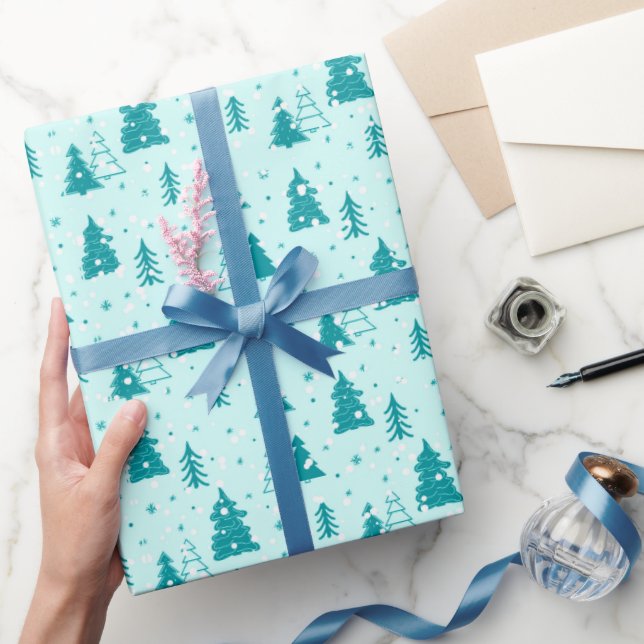 Papier Cadeau Pastel Noël Arbre Tombant Bébé de neige Bleu (Cadeaux)