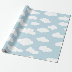 Papier Cadeau Pastel Nuages Bébé Esthétique Bleu Et Blanc