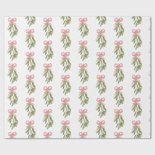 Papier Cadeau Pastel Pink Bow sur Noël Mistletoe Cadeau