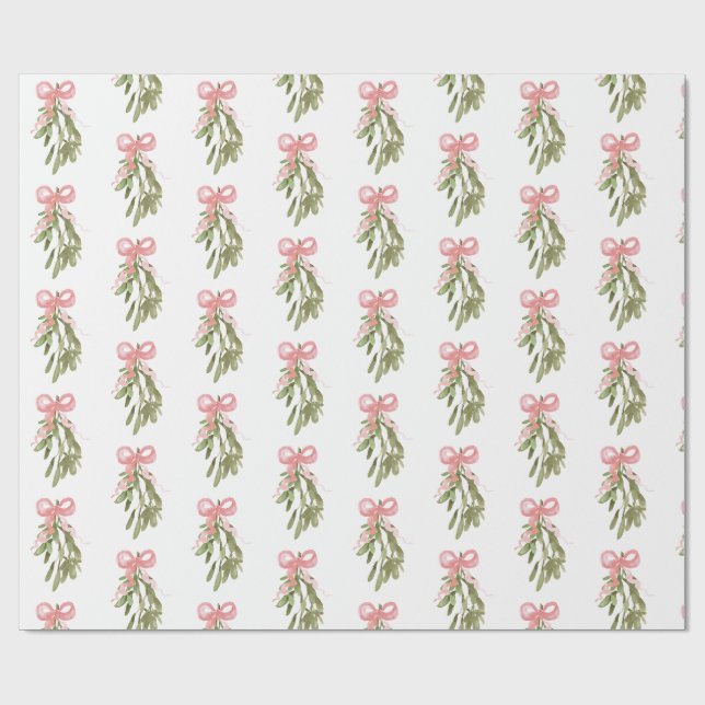 Papier Cadeau Pastel Pink Bow sur Noël Mistletoe Cadeau (Plat)