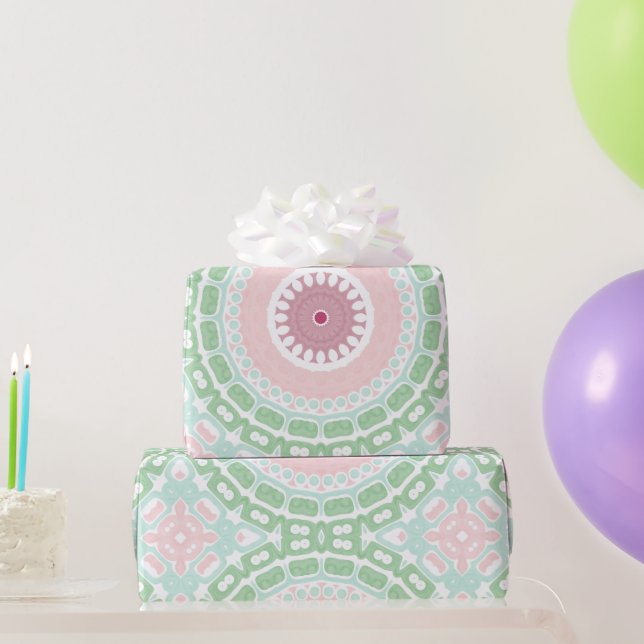 Papier Cadeau Pastel Pink et Green Mandala (Cadeaux de fête)