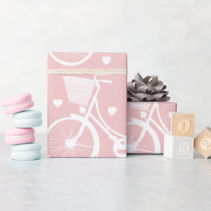 Papier Cadeau Pastel Pink et White Vintage Vélo Wra