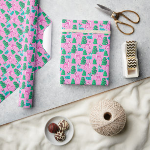 Papier Cadeau Pastel Pink Vintage Rétro Reindee de Noël