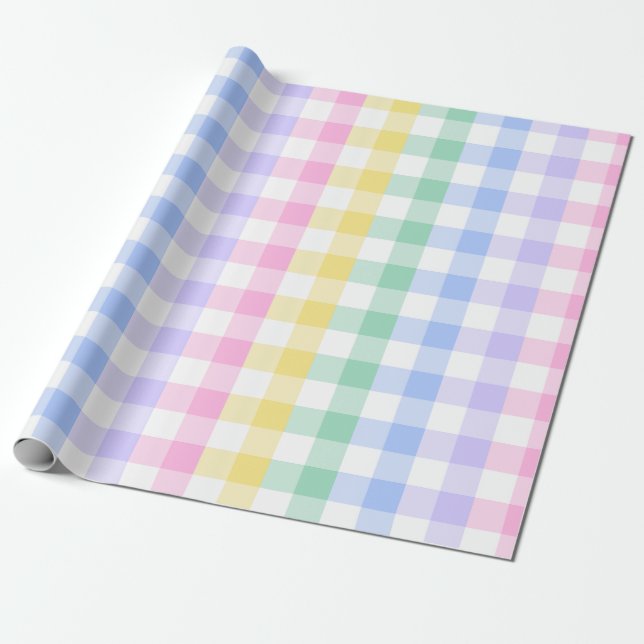 Papier Cadeau pastel plaid rainbow retro en vichy (Déroulé)