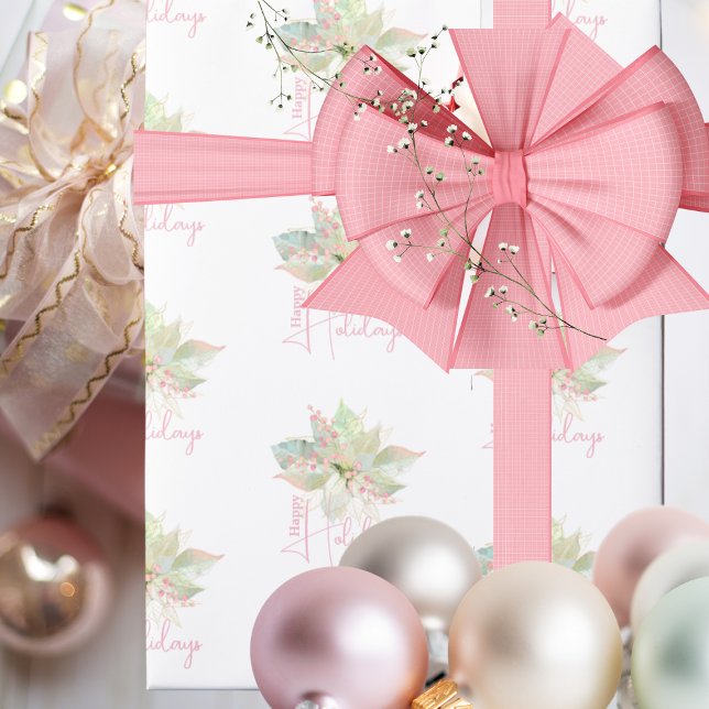 Papier Cadeau Pastel Poinsettia Joyeuses Vacances Pink Gold Sage (Créateur téléchargé)