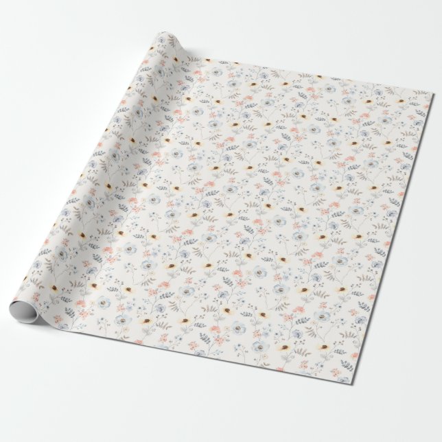 Papier Cadeau Pastel Poppy Floral Garden Motif (Déroulé)