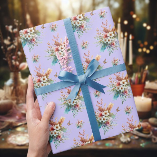 Papier Cadeau Pastel Purple Aquarelle Florale Croix Pâques (Créateur téléchargé)