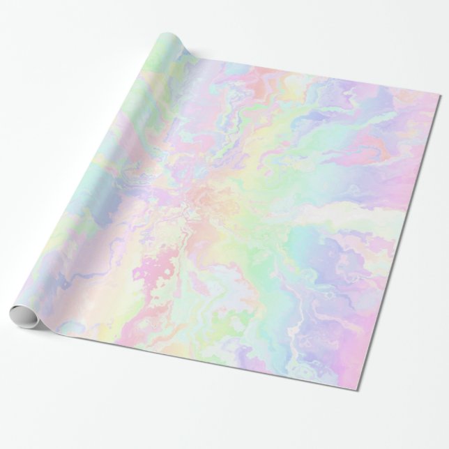 Papier Cadeau Pastel Rainbow Rose Floral (Déroulé)