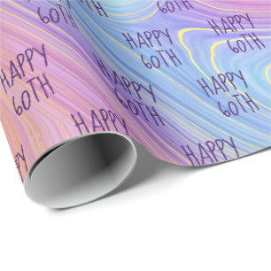 Papier Cadeau Pastel Rainbow Swirl 60e Anniversaire Papier d'env