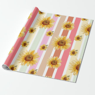 Papier Cadeau pastel rayures tournesol cadeau Enveloppement Papi