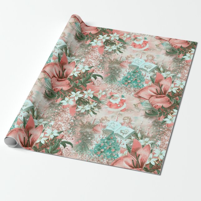 Papier Cadeau Pastel Retro Christmas Vignette (Déroulé)