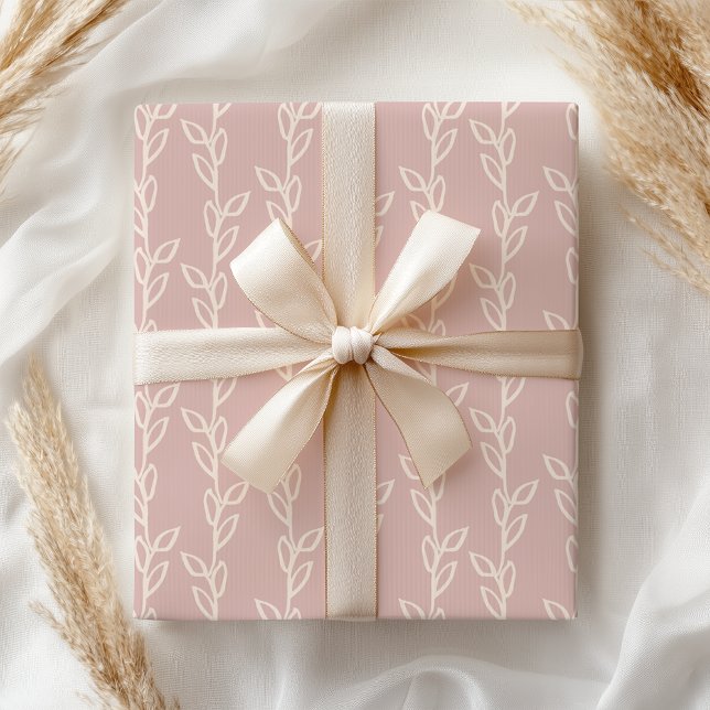 Papier Cadeau Pastel Rose Mauve Shabby Feuilles Florales (Créateur téléchargé)