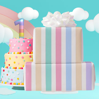 Papier Cadeau ​Pastel Stripes First Birthday Wrapping Paper 