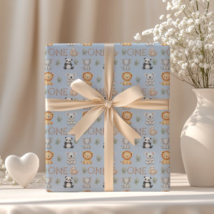 Papier Cadeau Pastel Tropical Wild One Jungle Safari Animaux