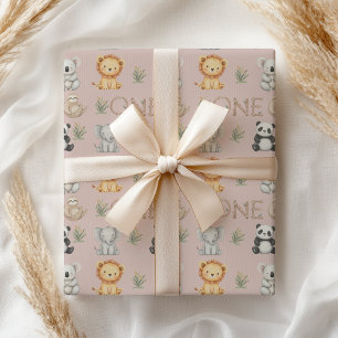 Papier Cadeau Pastel Tropical Wild One Jungle Safari Animaux