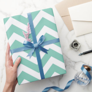 Papier Cadeau Pastel Turquoise & Blanc Chevron Mariage Anniversa