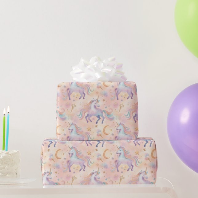 Papier Cadeau Pastel Unicorns Moons Filles Baby shower d'anniver (Cadeaux de fête)