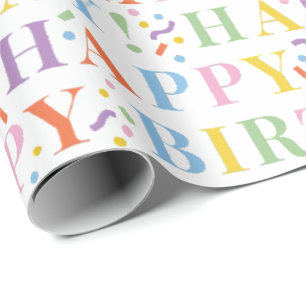 Papier Cadeau Pastels colorés Joyeux Anniversaire et Confetti