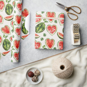 Papier Cadeau Pastèque Anniversaire Cœur Rouge Vert