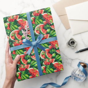 Papier Cadeau pastèques, chaux, feuilles de pastèque, petite cha