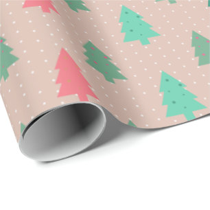 Papier Cadeau Patchwork Arbres de Noël rose