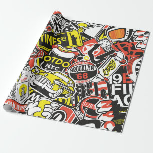 Papier Cadeau Patchwork d'autocollants urbains de New York vinta