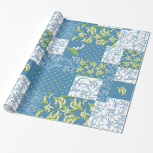 Papier Cadeau Patchwork Giftwrap de Faux : Le muguet, bleu