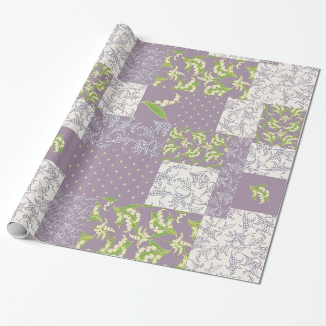 Papier Cadeau Patchwork Giftwrap de Faux : Le muguet, mauve (Déroulé)
