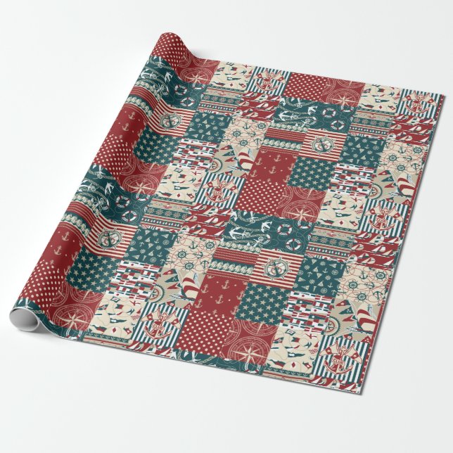 Papier Cadeau Patchwork nautique (Déroulé)