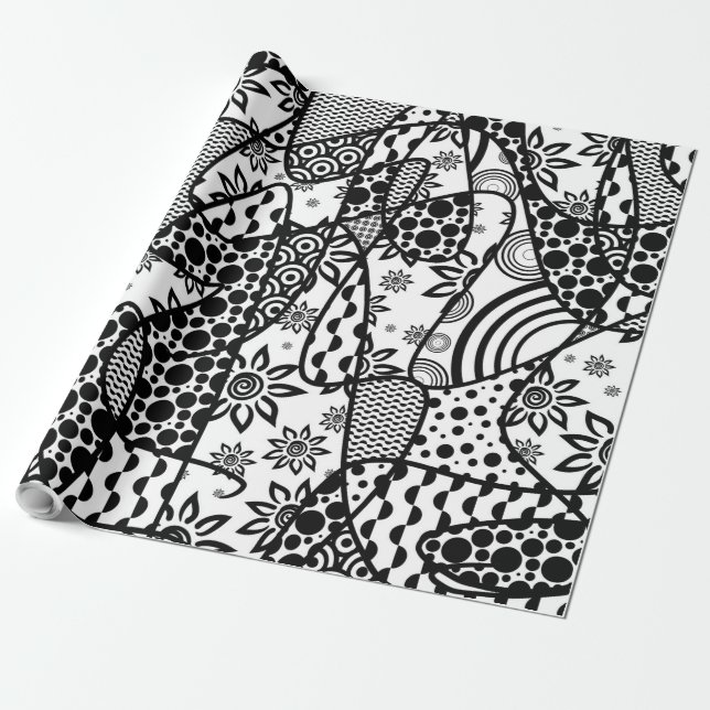 Papier Cadeau Patchwork noir et blanc 03 de motif (Déroulé)