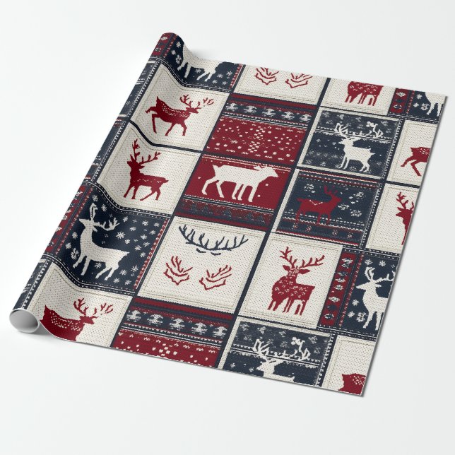 Papier Cadeau Patchwork nordique de Noël | Rennes (Déroulé)
