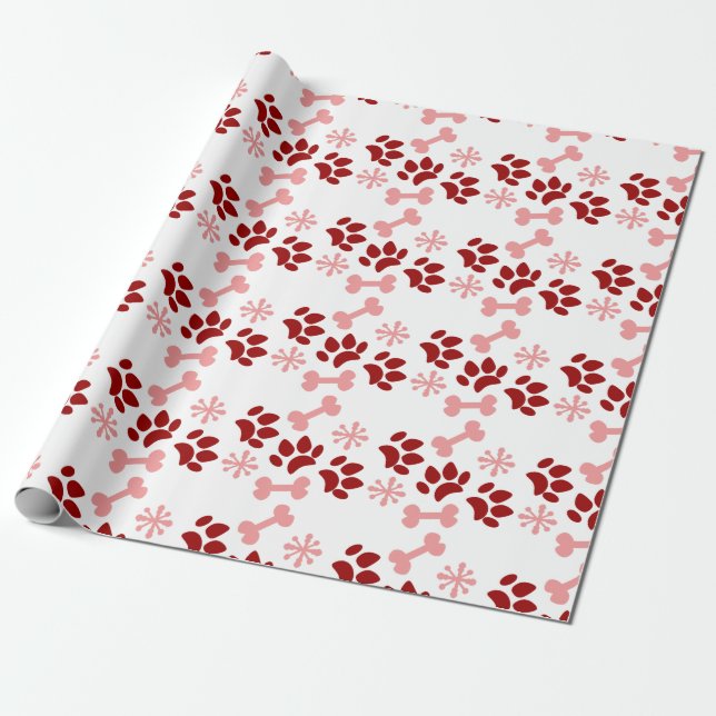 Papier Cadeau Pâtes de chat de chien rose de Noël Snowflics (Déroulé)