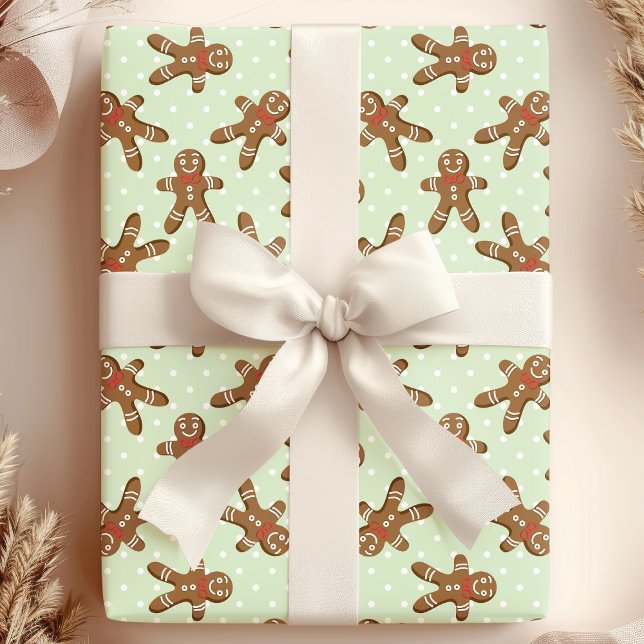Papier Cadeau Pâtes d'épices Polka Vert Noël Homme (Créateur téléchargé)