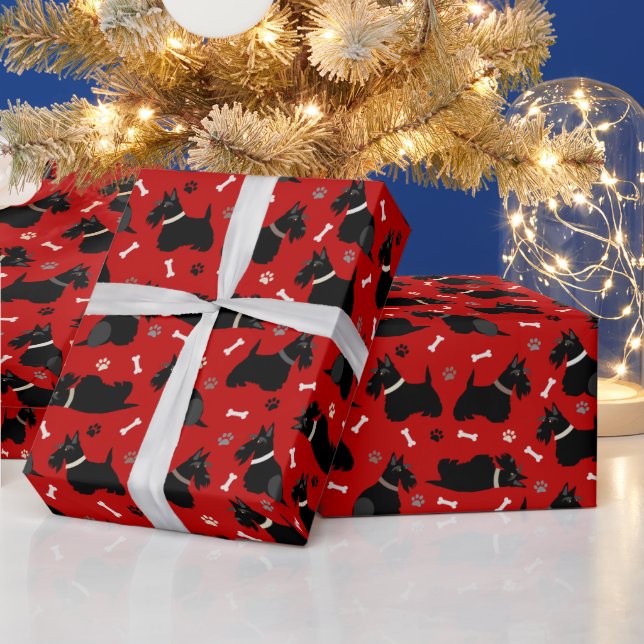 Papier Cadeau Pâtes et os de Terrier écossais noir (Vacances)
